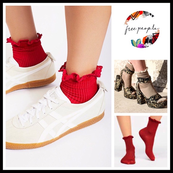 Free People Accessories - FREE PEOPLE RED CROCHET LACE TRIM ANKLE BOOT SOCKS